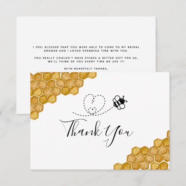 Tarjeta De Agradecimiento Bridal Shower Honeycomb Bumblebee (Anverso / Reverso)