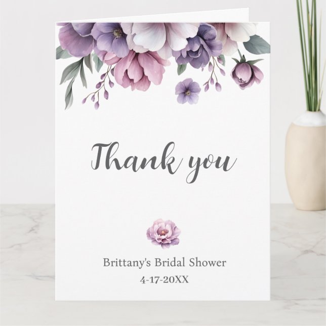 Tarjeta De Agradecimiento Bridal Shower Lavender acuarela Flora (Anverso)
