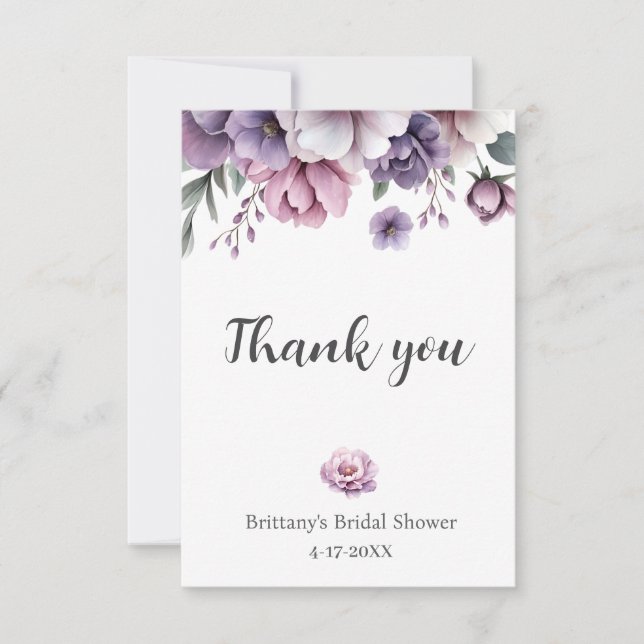 Tarjeta De Agradecimiento Bridal Shower Lavender acuarela Flora (Anverso)