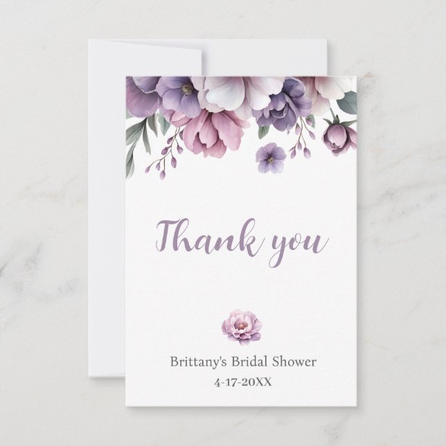 Tarjeta De Agradecimiento Bridal Shower Lavender acuarela Flora (Anverso)
