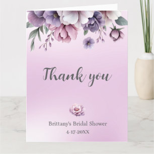 Tarjeta De Agradecimiento Bridal Shower Lavender acuarela Flora
