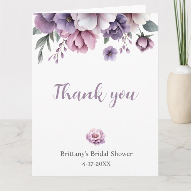 Tarjeta De Agradecimiento Bridal Shower Lavender acuarela Flora (Anverso)