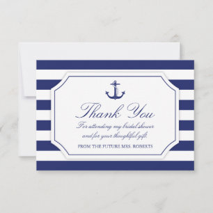 Tarjeta De Agradecimiento Bridal Shower Nautical Anchor Naval Azul Gracias