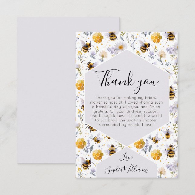Tarjeta De Agradecimiento Bridal Shower She's Found Her Honey Bees Floral (Anverso / Reverso)