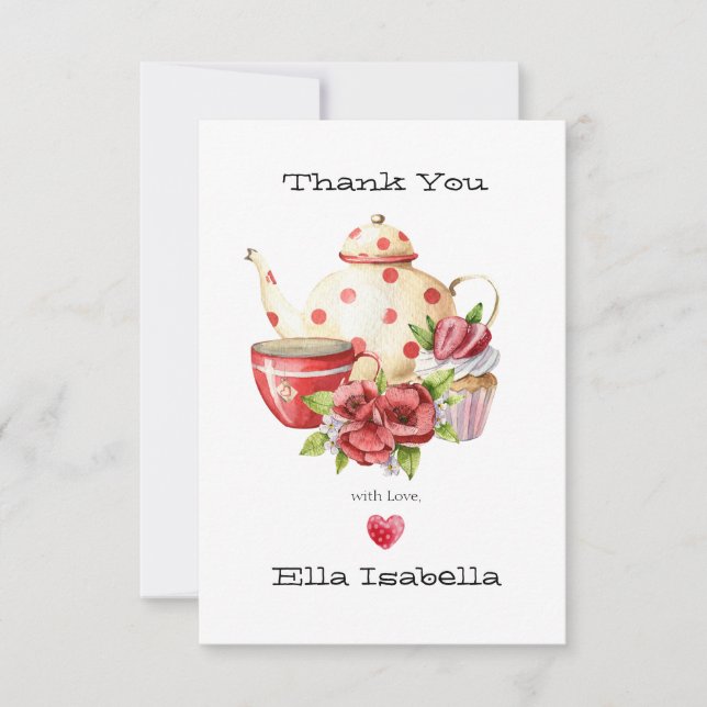 Tarjeta De Agradecimiento Bridal Shower Tea Fiesta Gracias (Anverso)