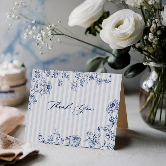 Tarjeta De Agradecimiento Bridal Shower Thank You Card Something Blue Stripe (Subido por el creador)