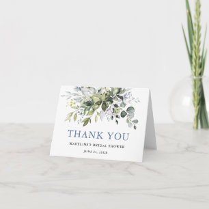 Tarjeta De Agradecimiento Bridal Shower Water Greenery Dusty Blue Note