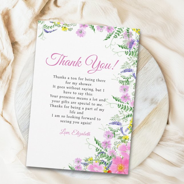 Tarjeta De Agradecimiento Bridal shower with wildflowers Pink Colors (Subido por el creador)