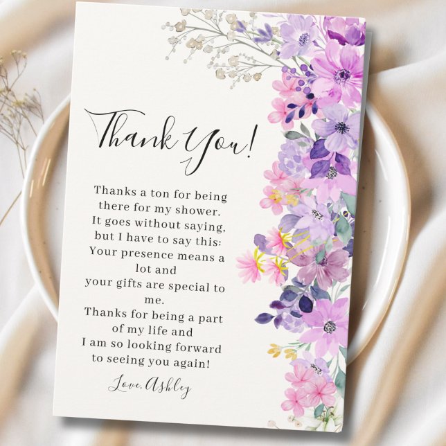 Tarjeta De Agradecimiento Bridal shower with wildflowers Purple Tones (Subido por el creador)