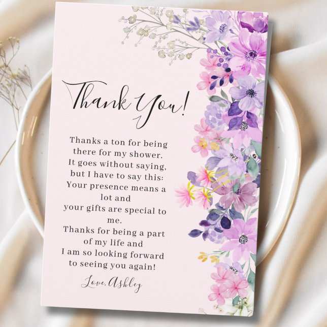 Tarjeta De Agradecimiento Bridal shower with wildflowers Purple Tones (Subido por el creador)