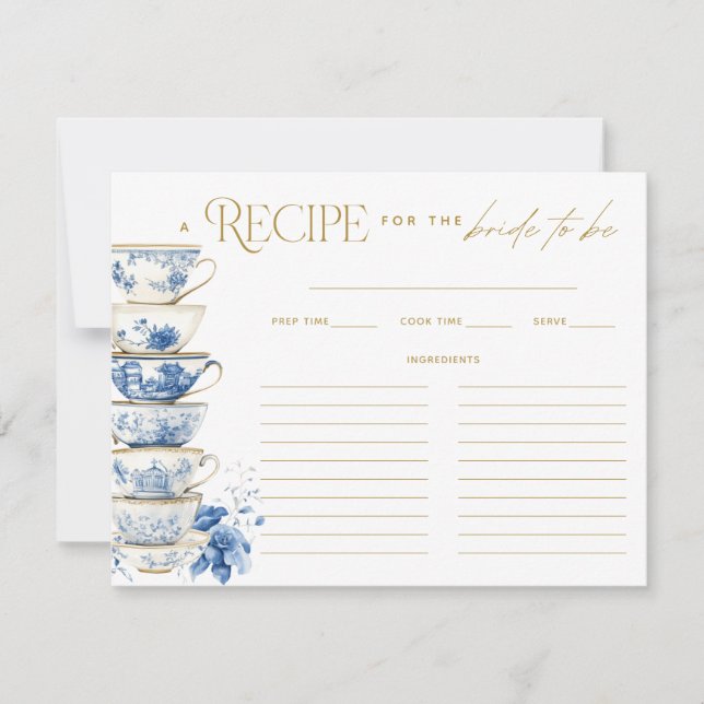 Tarjeta De Agradecimiento Bridal Tea Party Chinoiserie Blue Recipe Card (Anverso)