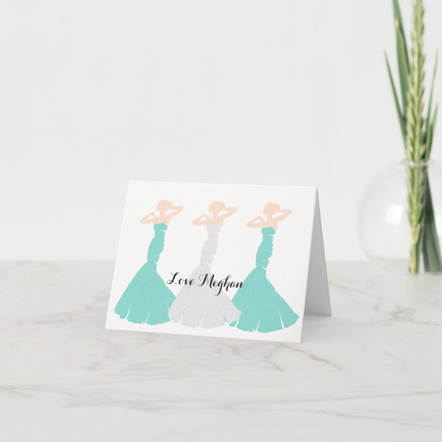 Tarjeta De Agradecimiento BRIDE & Co Bridesmaids fiesta Verde azulada de Bod (Anverso)