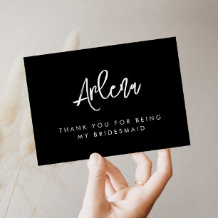 Tarjeta De Agradecimiento Bridesmaid negro contemporáneo