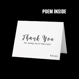 Tarjeta De Agradecimiento Bridesmaid Thank You Card with Poem Inside