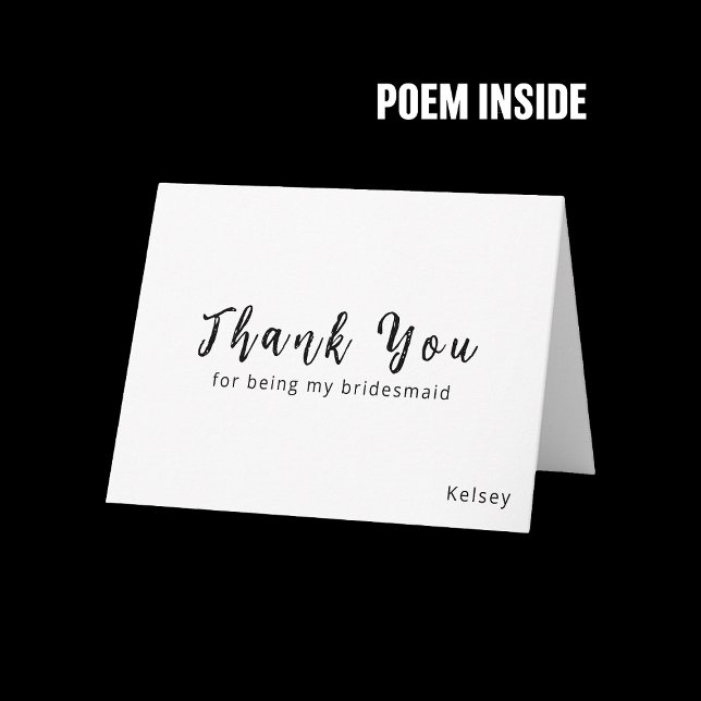 Tarjeta De Agradecimiento Bridesmaid Thank You Card with Poem Inside (Subido por el creador)