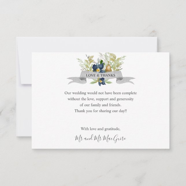 Tarjeta De Agradecimiento Bright Oak and blue Flowers Boda gracias (Anverso)