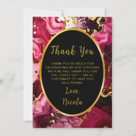 Tarjeta De Agradecimiento Bright Red and Gold Marble Agate Birthday Party