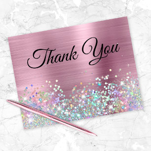 Tarjeta De Agradecimiento Brillante Holo Foil Rosa Femenino