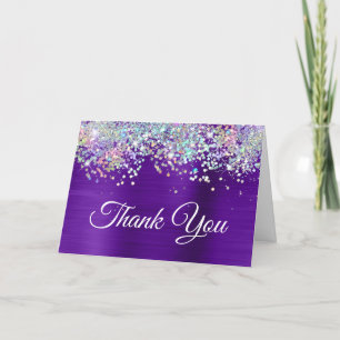 Tarjeta De Agradecimiento Brillante Índigo Purpura Holográfico Glitter Femen