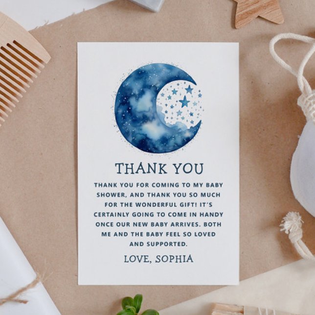 Tarjeta De Agradecimiento Brillante luna azul celeste lindo baño de bebé (Subido por el creador)