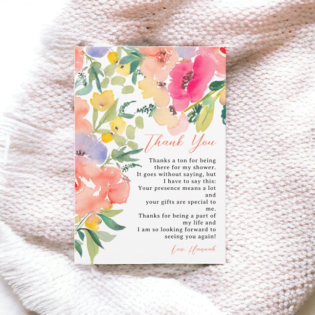 Tarjeta De Agradecimiento Brillante negrita jardin floral ducha de novia (Bright bold boho garden floral bridal shower thank you card)