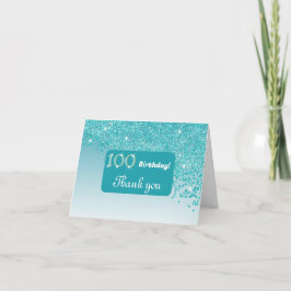 Tarjeta De Agradecimiento Brillante Purpurina Azul Verde azulado, cumpleaños