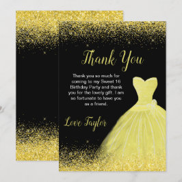 Tarjeta De Agradecimiento Brillante Vestido Amarillo Faux Purpurina Dulce 16