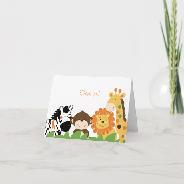 Tarjeta De Agradecimiento Brillantes animales de Safari doblados (Anverso)