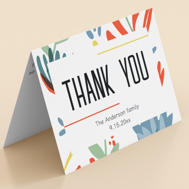 Tarjeta De Agradecimiento Brillantes Botánicos Baby Shower Gracias (bright and colorful botanical floral baby shower thank you card green, yellow, blue, red flowers)