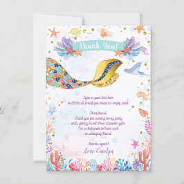 Tarjeta De Agradecimiento Brillantina dorada | Cumpleaños De La Sirena Bajo 