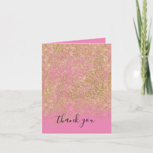 Tarjeta De Agradecimiento Brillo Falso Dorado Rosa Destello