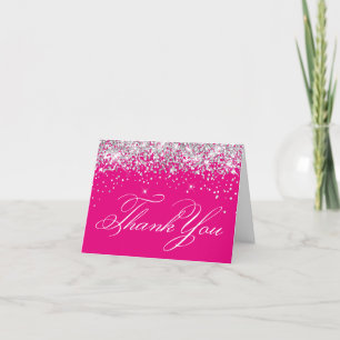 Tarjeta De Agradecimiento Brillo Falso Plateado Brillante Rosa Caliente