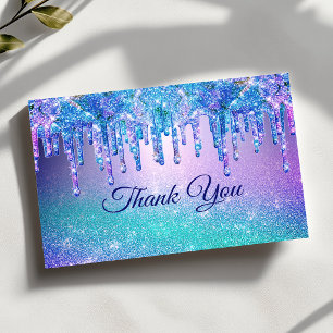 Tarjeta De Agradecimiento Brillo goteante ombre azul púrpura chic