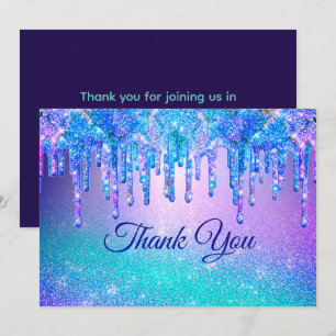 Tarjeta De Agradecimiento Brillo goteante ombre azul púrpura chic