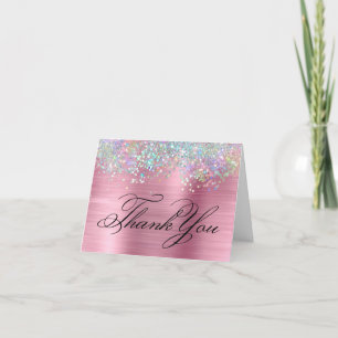 Tarjeta De Agradecimiento Brillo holográfico brillante falso de lámina rosa