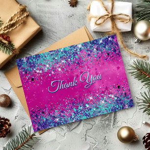 Tarjeta De Agradecimiento Brillo iridiscente rosa aqua chic