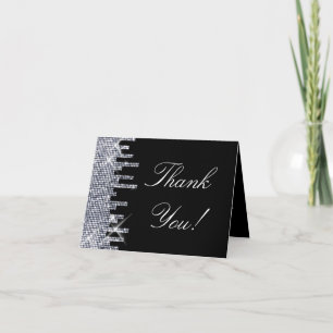 Tarjeta De Agradecimiento Brillo Negro/Plata Glamour Gracias