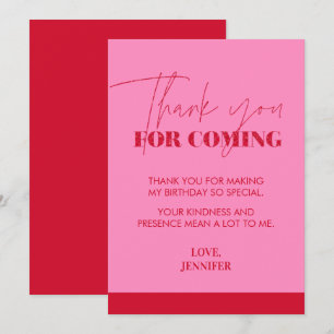 Tarjeta De Agradecimiento Brillo Rosa Rojo Manuscrito Chic