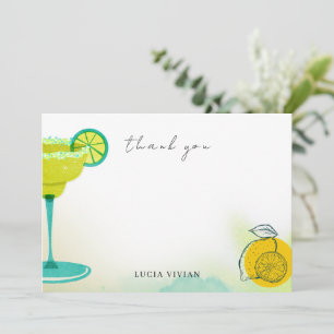 Tarjeta De Agradecimiento Brindis Nupcial Margarita Acuarela Verde Lima
