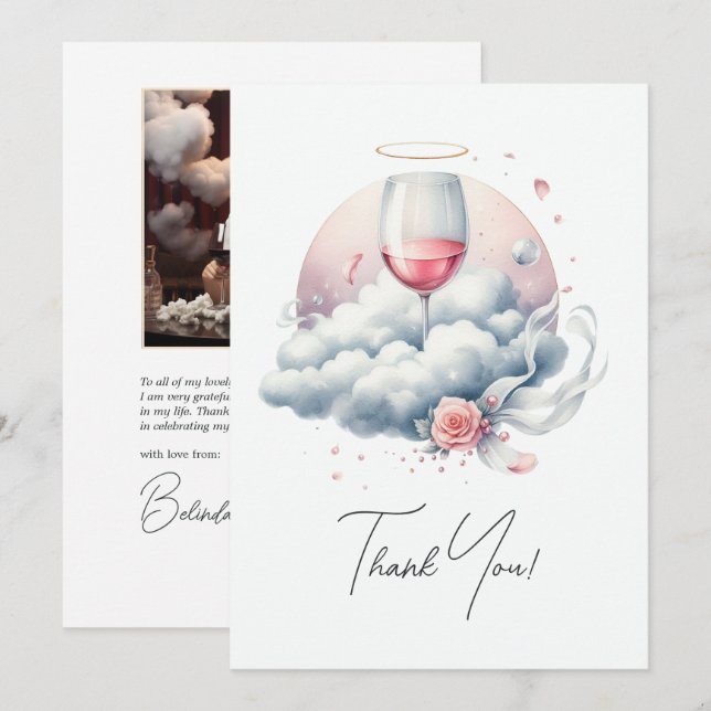 Tarjeta De Agradecimiento Brindis Nupcial On Cloud Wine (Anverso / Reverso)