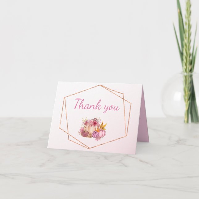 Tarjeta De Agradecimiento Brompkin Rubor Rosa Fall Baby Shower (Anverso)