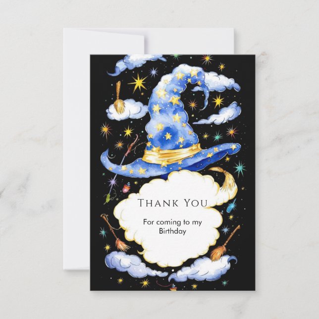 Tarjeta De Agradecimiento Broom Simple Magic Wizard Cumpleaños (Anverso)