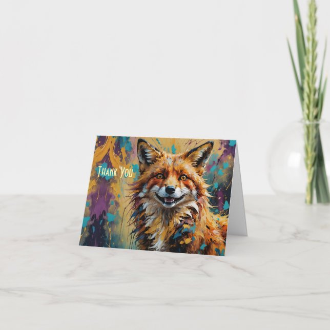 Tarjeta De Agradecimiento Brote de pintura de Fox sonriente feliz (Anverso)