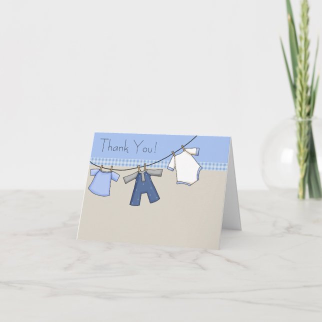 Tarjeta De Agradecimiento Brown Blue Clothesline Baby Boy Thank You Cards (Anverso)