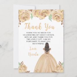 Tarjeta De Agradecimiento Brown Hair Princess Peach Floral Sweet Sixteen 