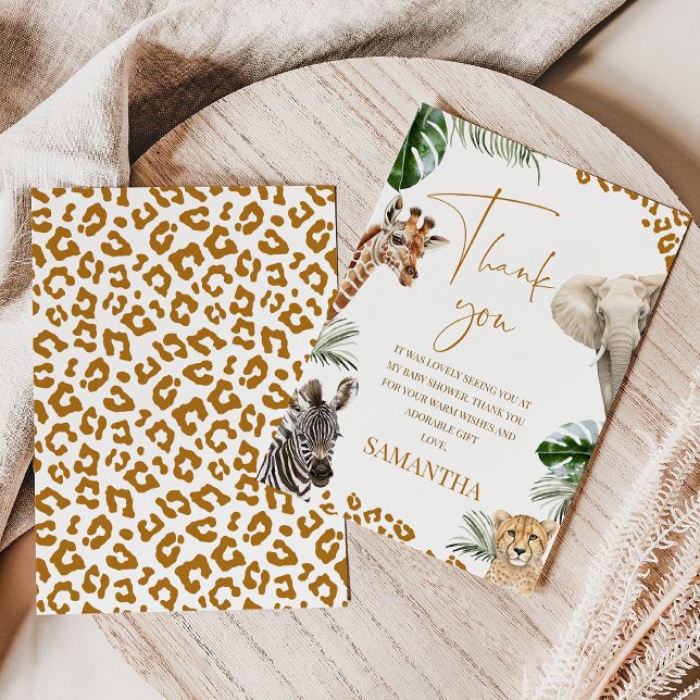 Tarjeta De Agradecimiento Brown Safari Wild One Baby Shower Thank You Card (Safari Baby Shower Thank You Card, Wild One safari Baby Shower Thank You card, Cheetah Print Card)