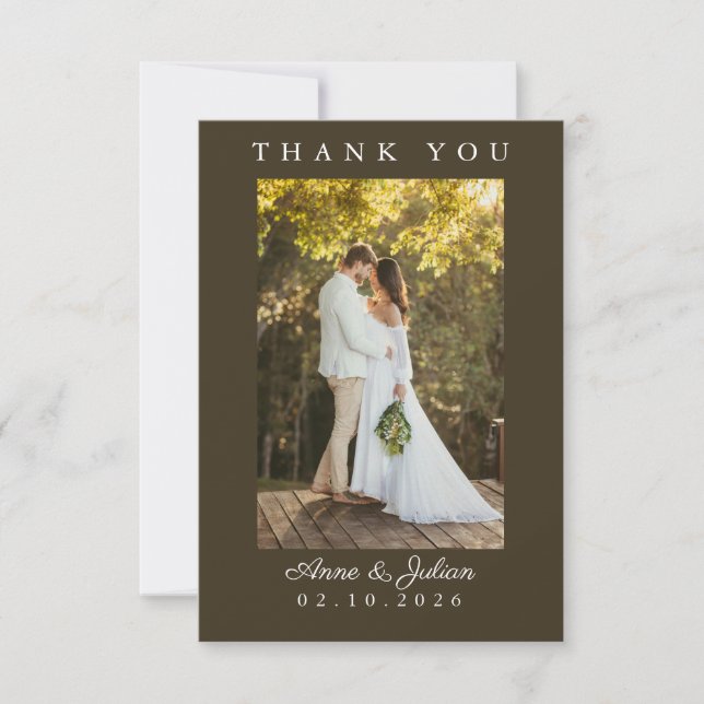 Tarjeta De Agradecimiento Brown Simple Photo Wedding Thank You Card W Note (Anverso)