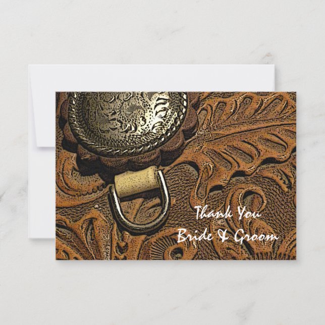Tarjeta De Agradecimiento Brown Western Saddle Country Wedding Gracias (Anverso)