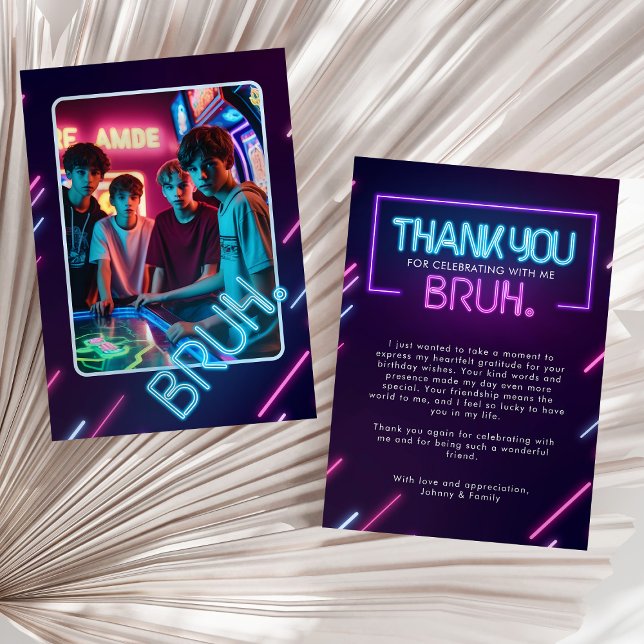 Tarjeta De Agradecimiento Bruh, ¿Estás? Neon Arcade Video Games Boy Birday (Subido por el creador)