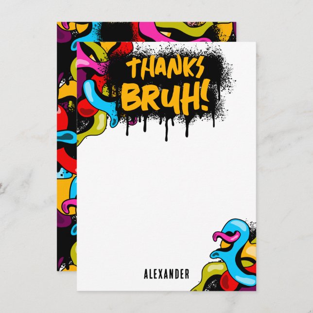 Tarjeta De Agradecimiento Bruh Neon Graffiti Hip Hop Street Art Kids (Anverso / Reverso)